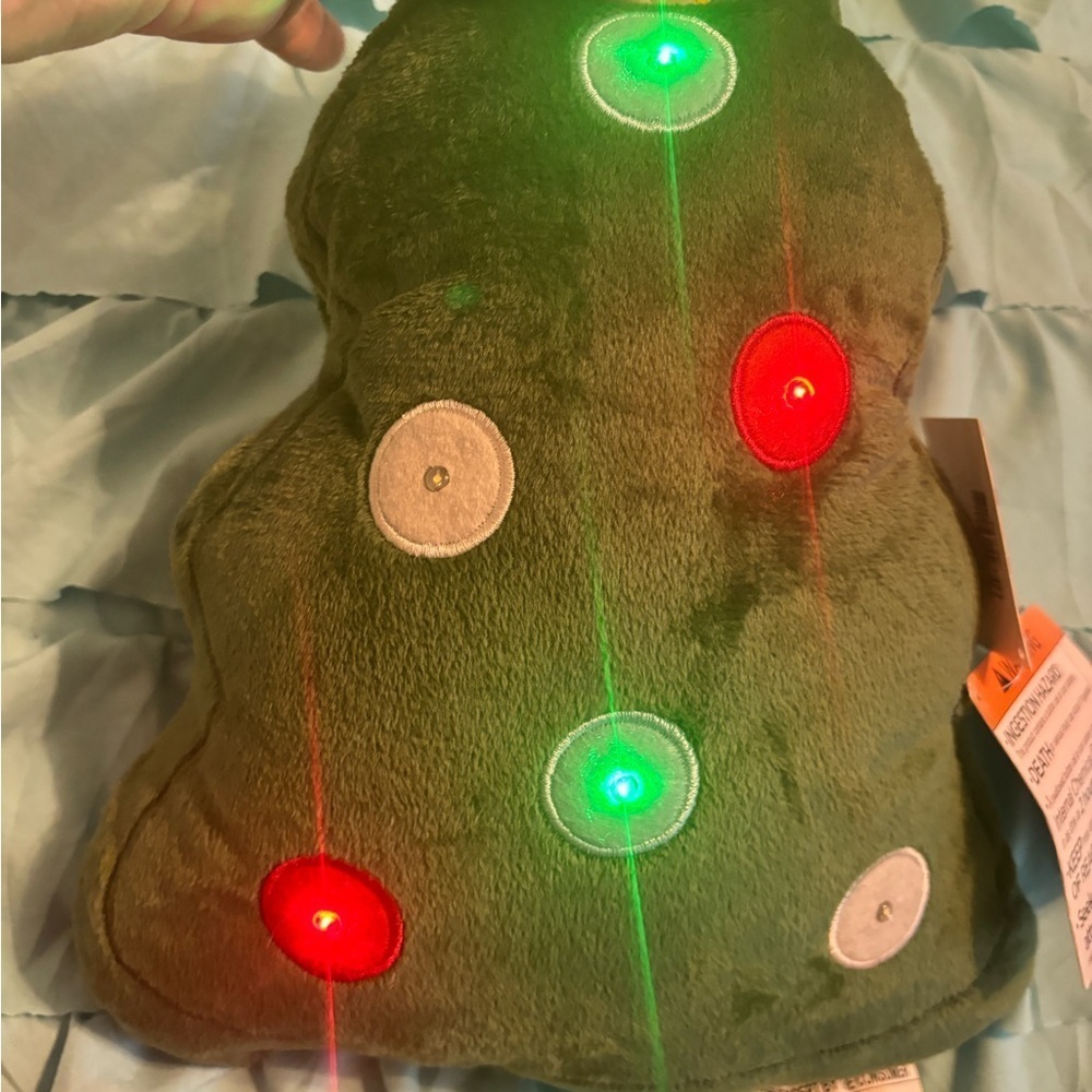 LED Light-Up Green Plush Tree and a non light up fuzzy Star Pillow set.